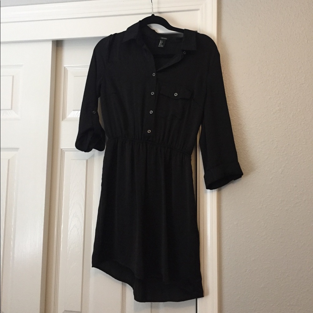 Black midi dress with button down and collar